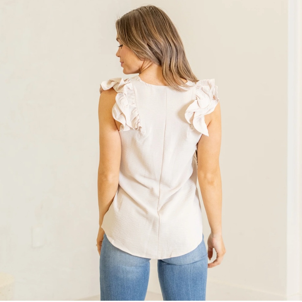 White Ruffle Sleeve V-Neck Top - Picture 8 of 9